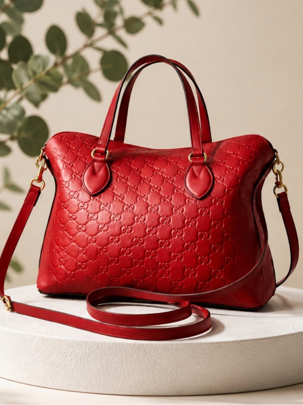 Authentic Gucci Red Leather Tote/ Shoulder Bag.